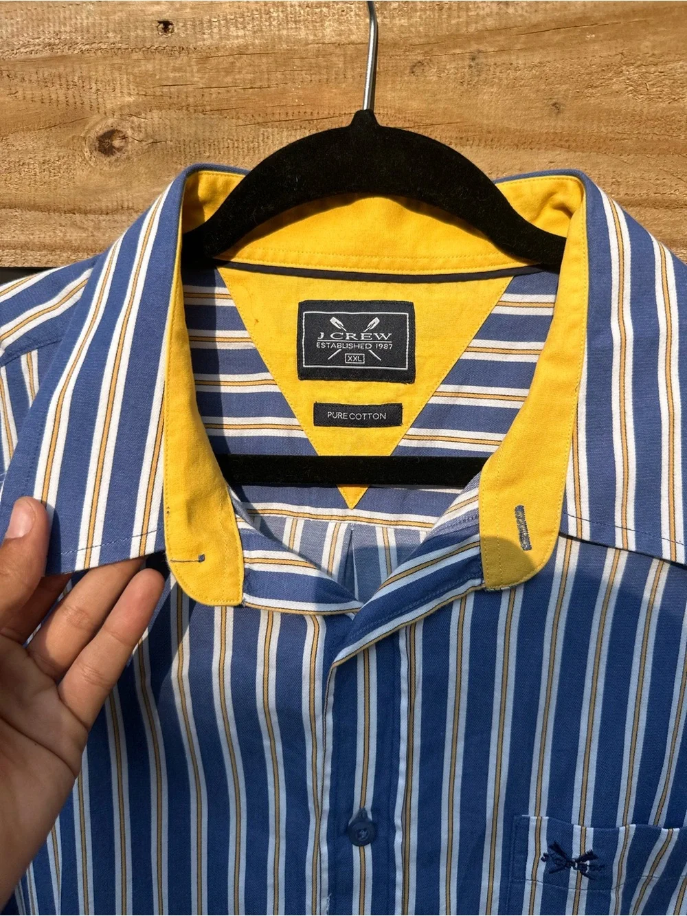 J. Crew Blue, White & Yellow Striped Short-Sleeve Button-Down Shirt
